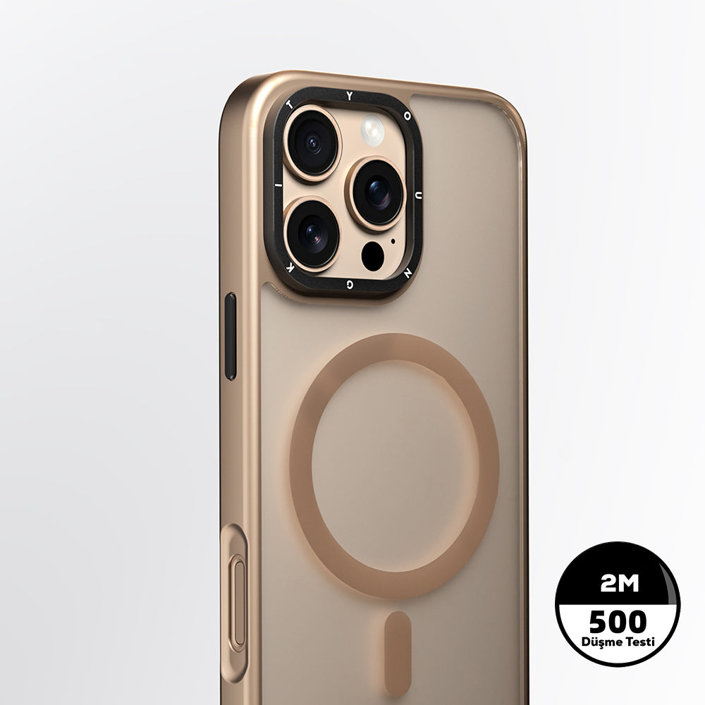 Apple iPhone 16 Pro Max Kılıf M-safe Şarj Özellikli Cam Arka Yüzey TPU Youngkit Gemstone Serisi Kapak Siyah
