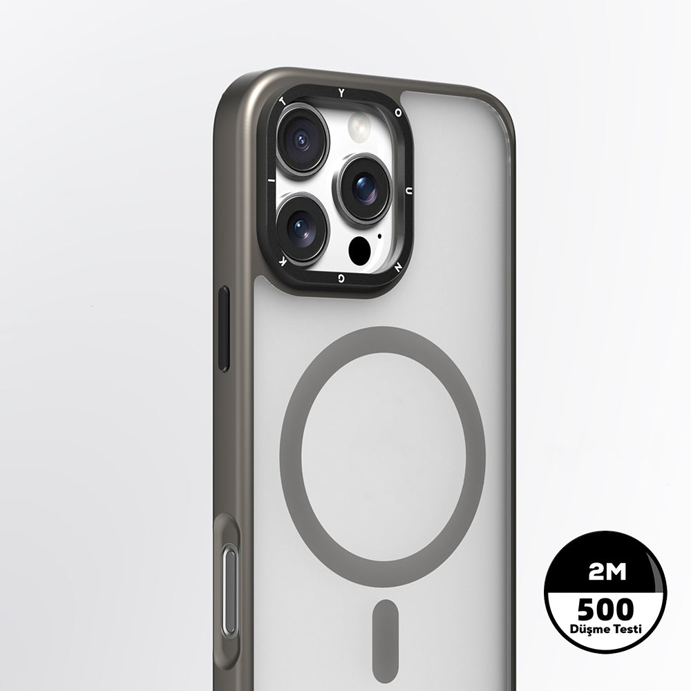 Apple iPhone 16 Pro Max Kılıf M-safe Şarj Özellikli Cam Arka Yüzey TPU Youngkit Gemstone Serisi Kapak Şeffaf