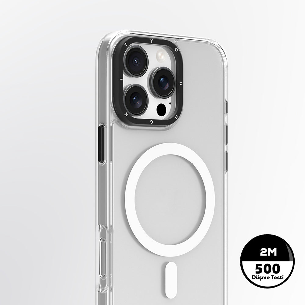 Apple iPhone 16 Pro Max Kılıf M-safe Şarj Özellikli Cam Arka Yüzey TPU Youngkit Gemstone Serisi Kapak Siyah