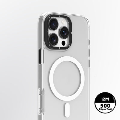 Apple iPhone 16 Pro Max Kılıf M-safe Şarj Özellikli Cam Arka Yüzey TPU Youngkit Gemstone Serisi Kapak Siyah