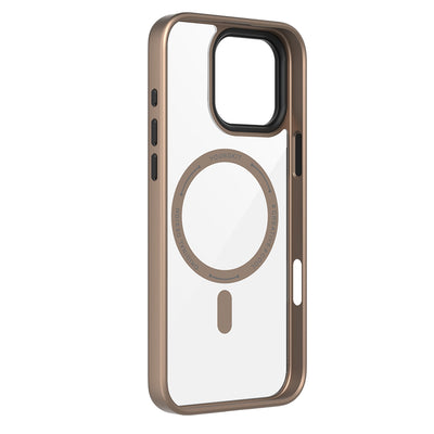 Apple iPhone 16 Pro Max Kılıf M-safe Şarj Özellikli Cam Arka Yüzey TPU Youngkit Gemstone Serisi Kapak Gold