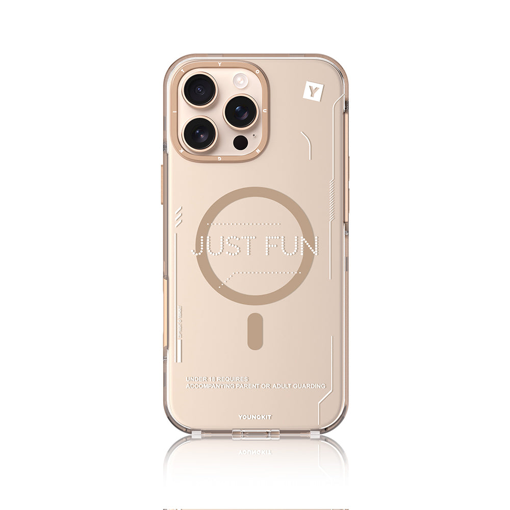 Apple iPhone 16 Pro Max Kılıf Magsafe Şarj Özellikli Çıkarılabilir Arka Yüzeyli Youngkit Mecha Kapak Desert Gold