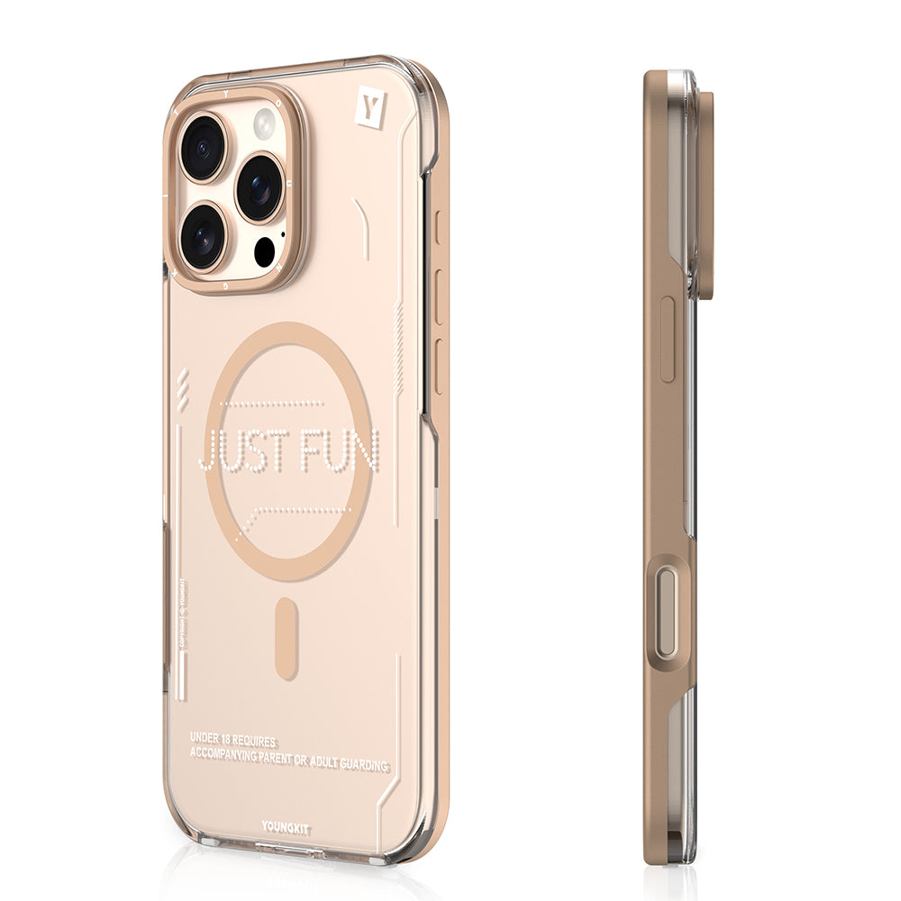Apple iPhone 16 Pro Max Kılıf Magsafe Şarj Özellikli Çıkarılabilir Arka Yüzeyli Youngkit Mecha Kapak Desert Gold