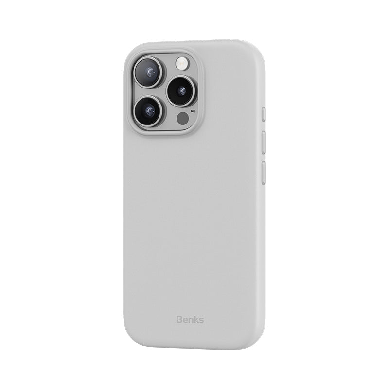 Apple iPhone 16 Pro Max Kılıf Magsafe Şarj Özellikli Çizilmeye Dayanıklı Benks VitaPro Serisi PU Deri Kapak Gri