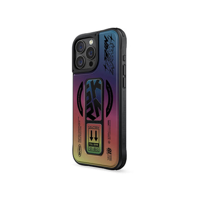 Apple iPhone 16 Pro Max Kılıf Magsafe Şarj Özellikli Holografik Tasarımlı Standlı Deri Görünümlü Skinarma Kira Kobai Kapak Colorful