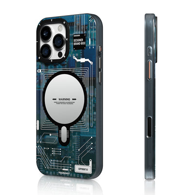 Apple iPhone 16 Pro Max Kılıf M-safe Şarj Özellikli Kamera Denetim Butonlu Youngkit Technology Serisi Kapak Mavi