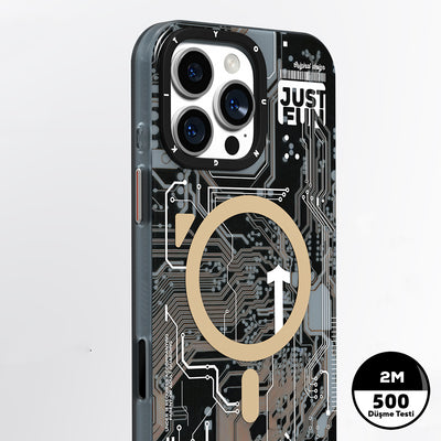 Apple iPhone 16 Pro Max Kılıf M-safe Şarj Özellikli Kamera Denetim Butonlu Youngkit Technology Serisi Kapak Gold