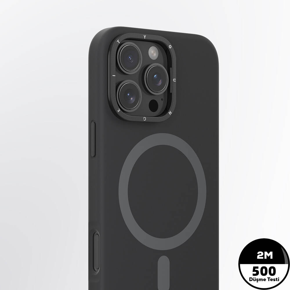 Apple iPhone 16 Pro Max Kılıf Magsafe Şarj Özellikli Kamera Standlı Youngkit Bitty Cream Kapak Siyah