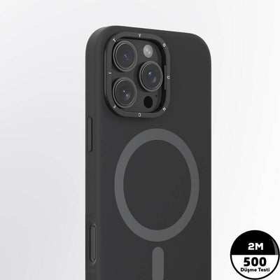 Apple iPhone 16 Pro Max Kılıf Magsafe Şarj Özellikli Kamera Standlı Youngkit Bitty Cream Kapak Siyah