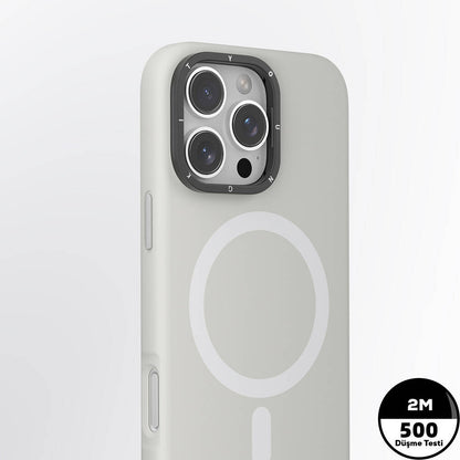 iPhone 16 Pro Max Kılıf M-safe Şarj Özellikli Kamera Standlı Youngkit Bitty Cream Kılıf