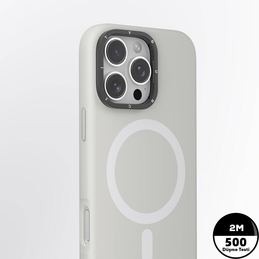 Apple iPhone 16 Pro Max Kılıf Magsafe Şarj Özellikli Kamera Standlı Youngkit Bitty Cream Kapak Siyah