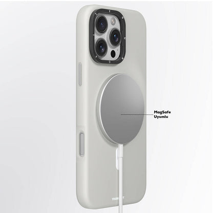 iPhone 16 Pro Max Kılıf M-safe Şarj Özellikli Kamera Standlı Youngkit Bitty Cream Kılıf