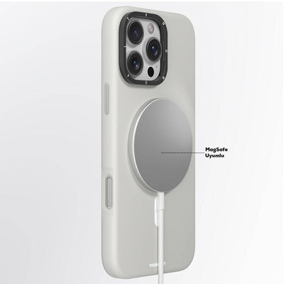 Apple iPhone 16 Pro Max Kılıf Magsafe Şarj Özellikli Kamera Standlı Youngkit Bitty Cream Kapak Siyah