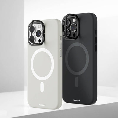 Apple iPhone 16 Pro Max Kılıf Magsafe Şarj Özellikli Kamera Standlı Youngkit Bitty Cream Kapak Siyah