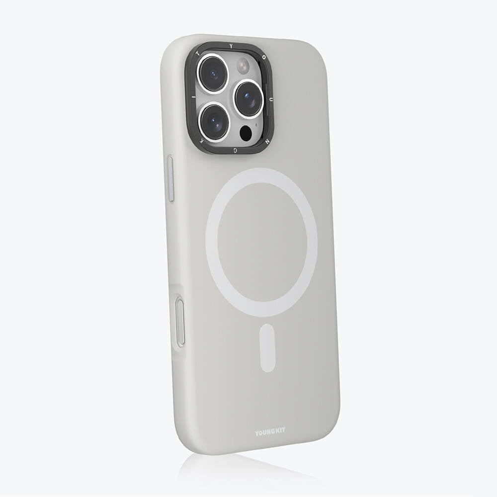 Apple iPhone 16 Pro Max Kılıf Magsafe Şarj Özellikli Kamera Standlı Youngkit Bitty Cream Kapak Siyah