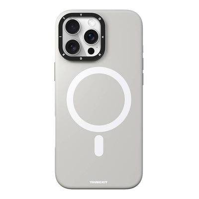 Apple iPhone 16 Pro Max Kılıf Magsafe Şarj Özellikli Kamera Standlı Youngkit Bitty Cream Kapak Siyah