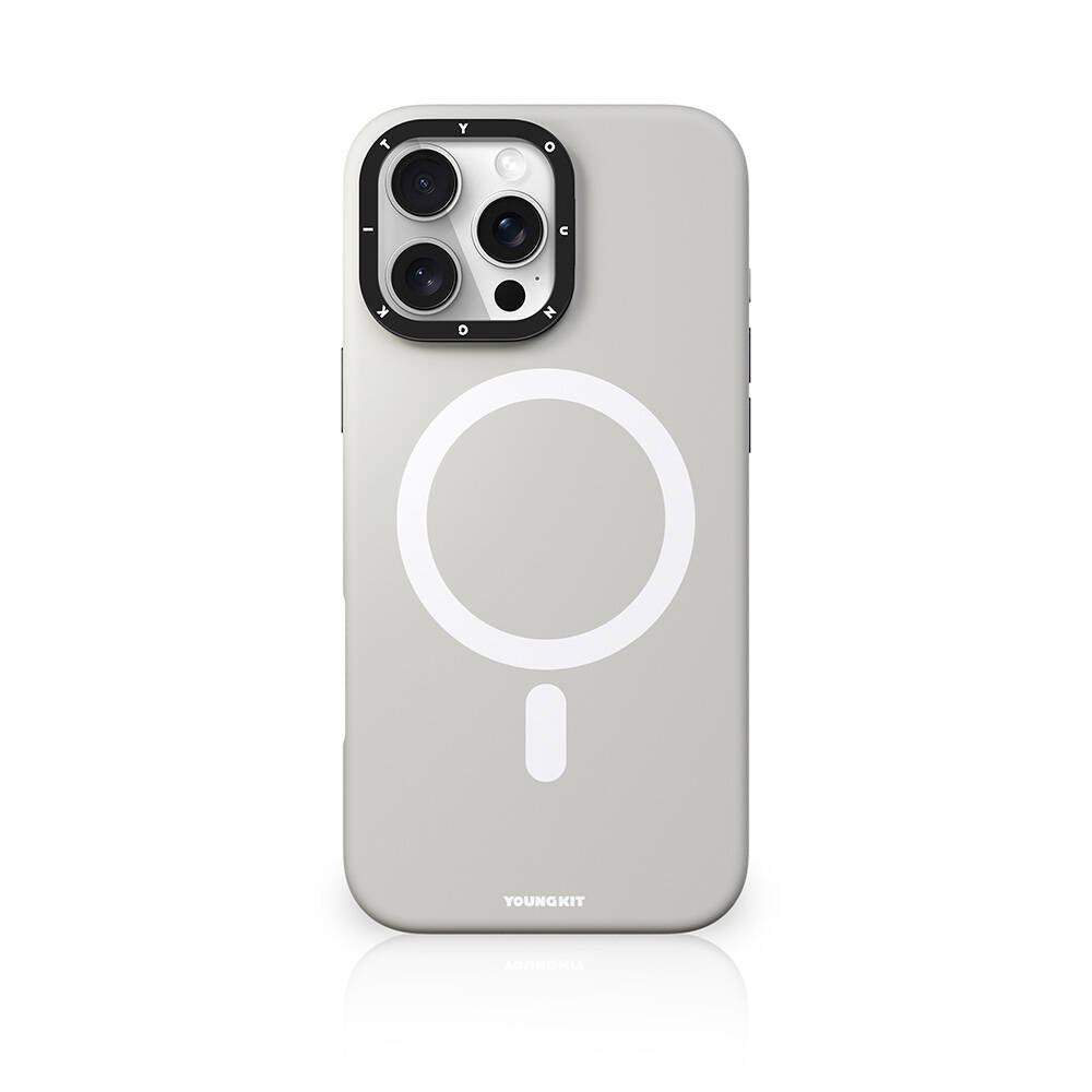 Apple iPhone 16 Pro Max Kılıf Magsafe Şarj Özellikli Kamera Standlı Youngkit Bitty Cream Kapak Siyah