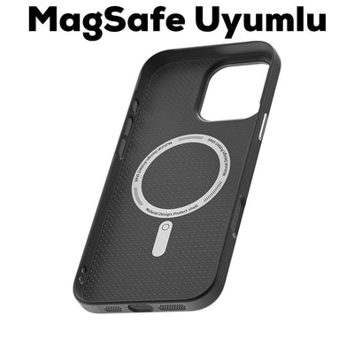 Apple iPhone 16 Pro Max Kılıf Magsafe Şarj Özellikli Karbon Fiber Desenli Mutural Montage Kapak Gümüş