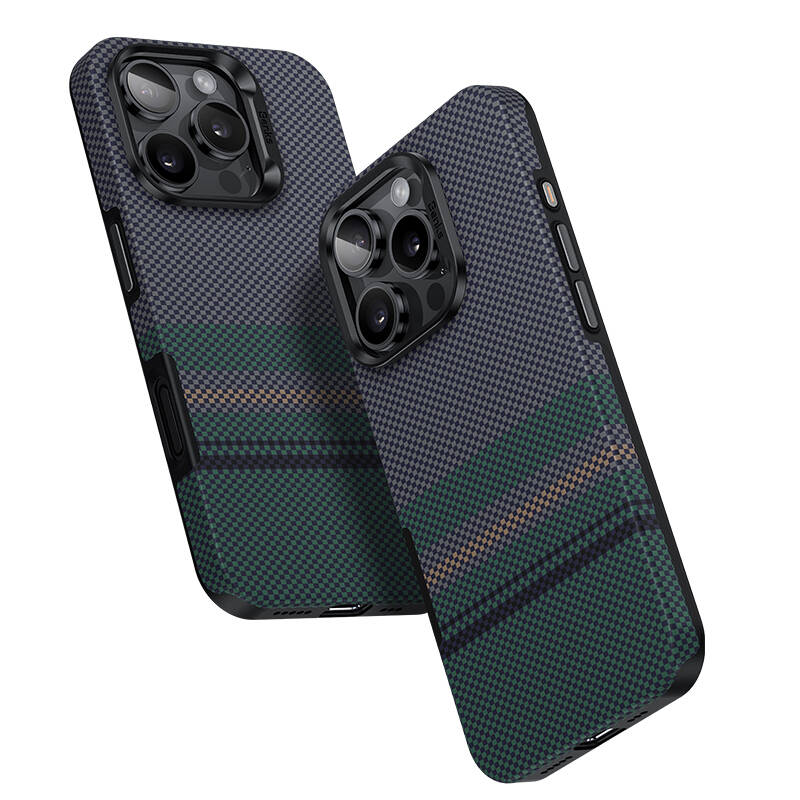 Apple iPhone 16 Pro Max Kılıf Magsafe Şarj Özellikli Karbon Fiber Tasarımlı Benks Aurora ArmorPro Kevlar Kapak Siyah