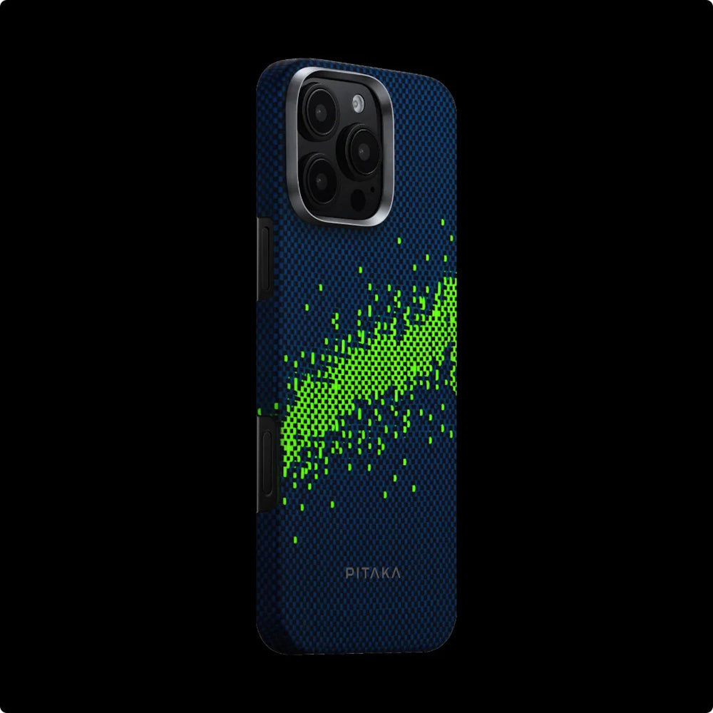 Apple iPhone 16 Pro Max Kılıf M-safe Şarj Özellikli Lumintex Teknolojili Fosforlu Özellikli Aramid Fiber Pitaka Tactile Woven Starpeak Serisi Milky Way Galaxy Kapak Mavi