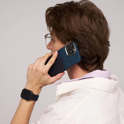 Apple iPhone 16 Pro Max Kılıf M-safe Şarj Özellikli Lumintex Teknolojili Fosforlu Özellikli Aramid Fiber Pitaka Tactile Woven Starpeak Serisi Milky Way Galaxy Kapak Mavi