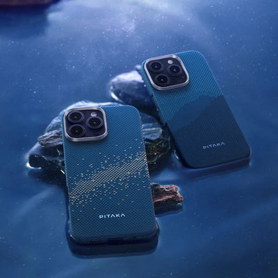 Apple iPhone 16 Pro Max Kılıf M-safe Şarj Özellikli Lumintex Teknolojili Fosforlu Özellikli Aramid Fiber Pitaka Tactile Woven Starpeak Serisi Milky Way Galaxy Kapak Mavi