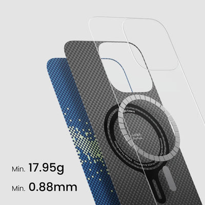 Apple iPhone 16 Pro Max Kılıf M-safe Şarj Özellikli Lumintex Teknolojili Fosforlu Özellikli Aramid Fiber Pitaka Tactile Woven Starpeak Serisi Milky Way Galaxy Kapak Mavi