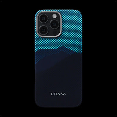 Apple iPhone 16 Pro Max Kılıf M-safe Şarj Özellikli Lumintex Teknolojili Fosforlu Özellikli Aramid Fiber Pitaka Tactile Woven Starpeak Serisi Over The Horizon Kapak Mavi