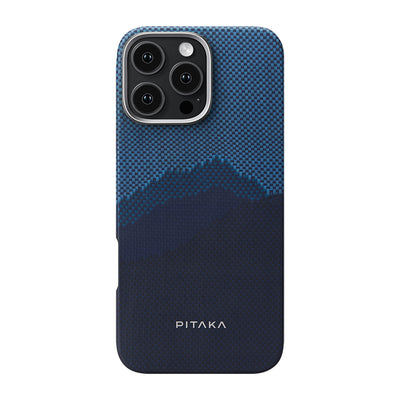 Apple iPhone 16 Pro Max Kılıf M-safe Şarj Özellikli Lumintex Teknolojili Fosforlu Özellikli Aramid Fiber Pitaka Tactile Woven Starpeak Serisi Over The Horizon Kapak Mavi