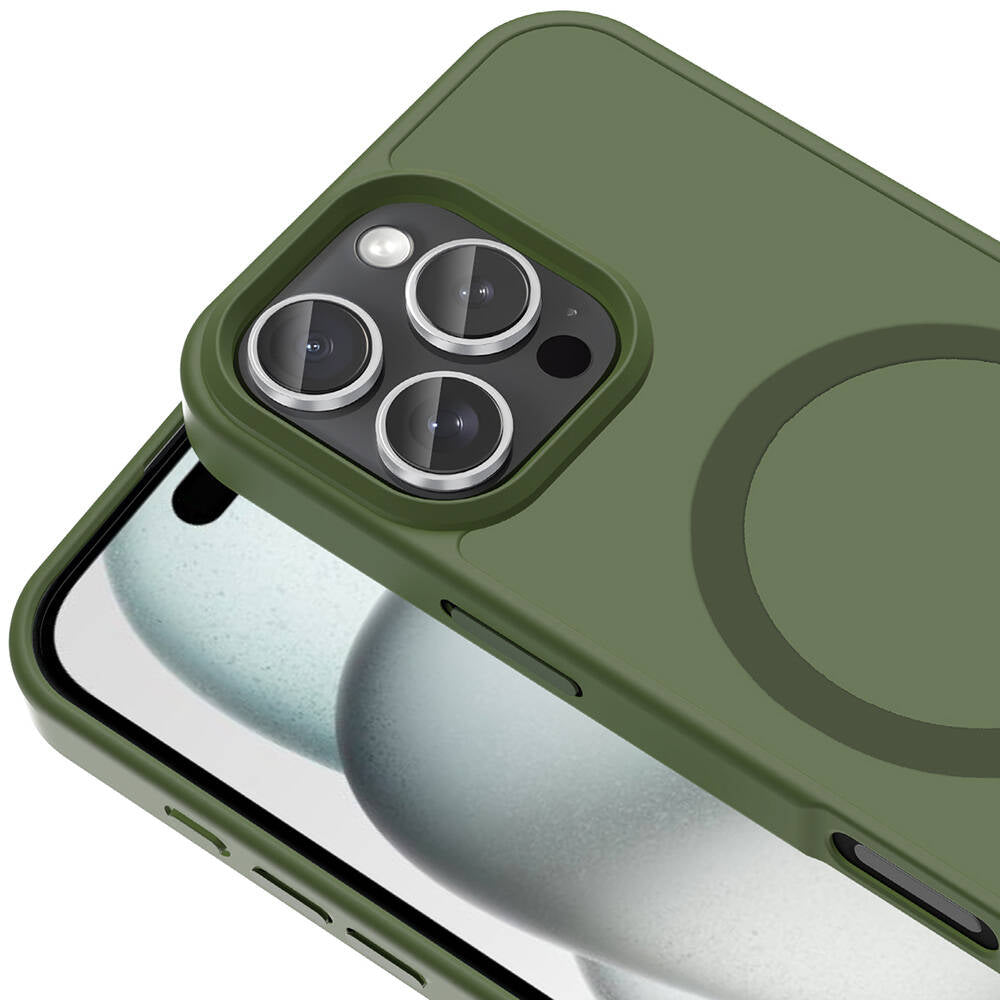Apple iPhone 16 Pro Max Kılıf Magsafe Şarj Özellikli Mat Arka Yüzey Zore Sio Kapak Koyu Yeşil
