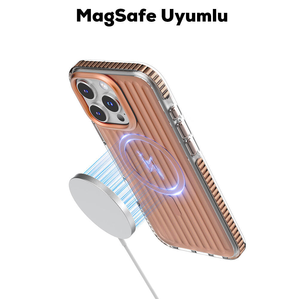 Apple iPhone 16 Pro Max Kılıf Magsafe Şarj Özellikli Oyuklu Tasarım Mutural Bumpy Clear Kapak Gri