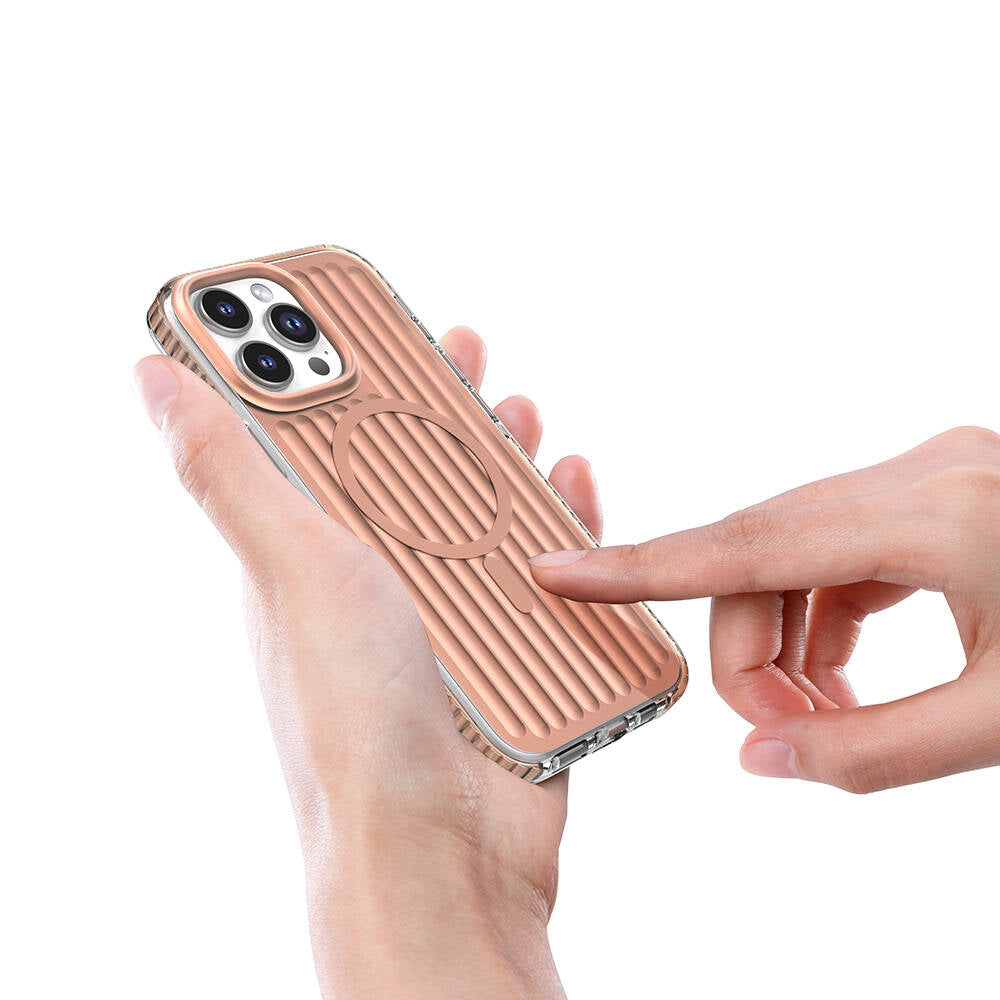 Apple iPhone 16 Pro Max Kılıf Magsafe Şarj Özellikli Oyuklu Tasarım Mutural Bumpy Clear Kapak Rose Gold