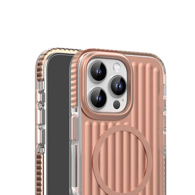 Apple iPhone 16 Pro Max Kılıf Magsafe Şarj Özellikli Oyuklu Tasarım Mutural Bumpy Clear Kapak Rose Gold