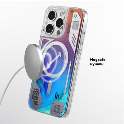 Apple iPhone 16 Pro Max Kılıf Magsafe Şarj Özellikli Parlak Kumlu Sıvılı Tasarımlı Galaxy Fantasy Serisi Kapak Yeşil