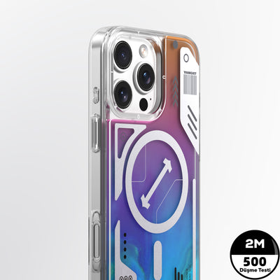 Apple iPhone 16 Pro Max Kılıf Magsafe Şarj Özellikli Parlak Kumlu Sıvılı Tasarımlı Galaxy Fantasy Serisi Kapak Turuncu