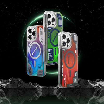 Apple iPhone 16 Pro Max Kılıf Magsafe Şarj Özellikli Parlak Kumlu Sıvılı Tasarımlı Galaxy Fantasy Serisi Kapak Turuncu