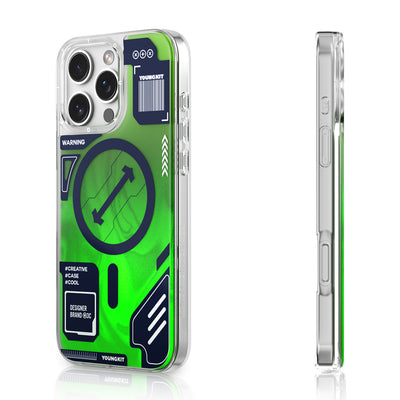 Apple iPhone 16 Pro Max Kılıf Magsafe Şarj Özellikli Parlak Kumlu Sıvılı Tasarımlı Galaxy Fantasy Serisi Kapak Turuncu