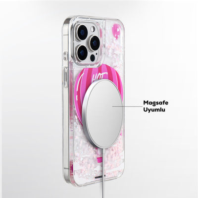 Apple iPhone 16 Pro Max Kılıf Magsafe Şarj Özellikli Parlak Kumlu Sıvılı Youngkit Pink Dream Quicksand Serisi Kapak Turkuaz