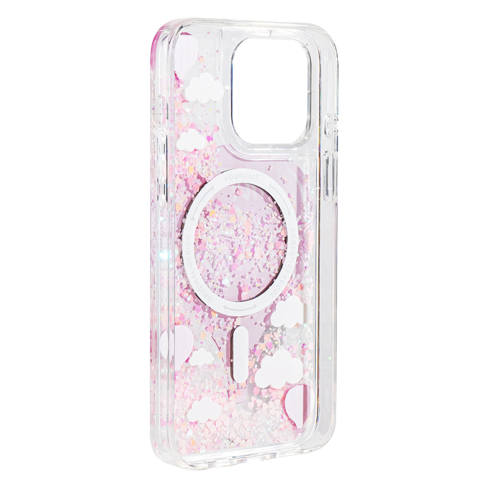 iPhone 16 Pro Max Kılıf M-safe Şarj Özellikli Parlak Kumlu Sıvılı Youngkit Pink Dream Quicksand Serisi Kılıf