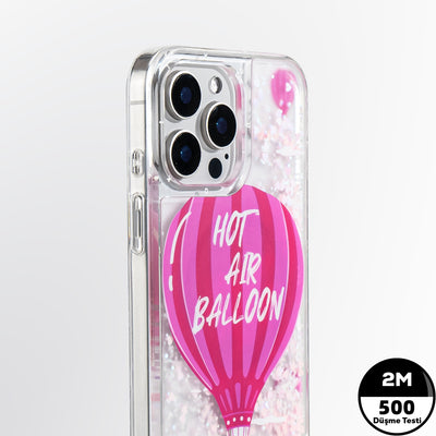 Apple iPhone 16 Pro Max Kılıf Magsafe Şarj Özellikli Parlak Kumlu Sıvılı Youngkit Pink Dream Quicksand Serisi Kapak Turkuaz