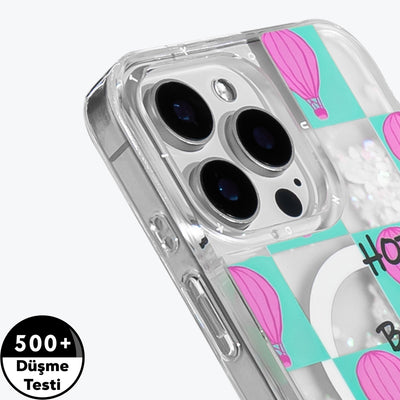 Apple iPhone 16 Pro Max Kılıf Magsafe Şarj Özellikli Parlak Kumlu Sıvılı Youngkit Pink Dream Quicksand Serisi Kapak Turkuaz