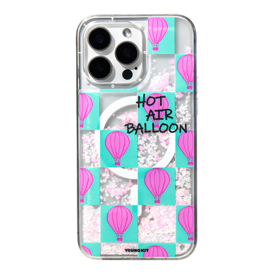 Apple iPhone 16 Pro Max Kılıf Magsafe Şarj Özellikli Parlak Kumlu Sıvılı Youngkit Pink Dream Quicksand Serisi Kapak Turkuaz