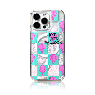 Apple iPhone 16 Pro Max Kılıf Magsafe Şarj Özellikli Parlak Kumlu Sıvılı Youngkit Pink Dream Quicksand Serisi Kapak Turkuaz