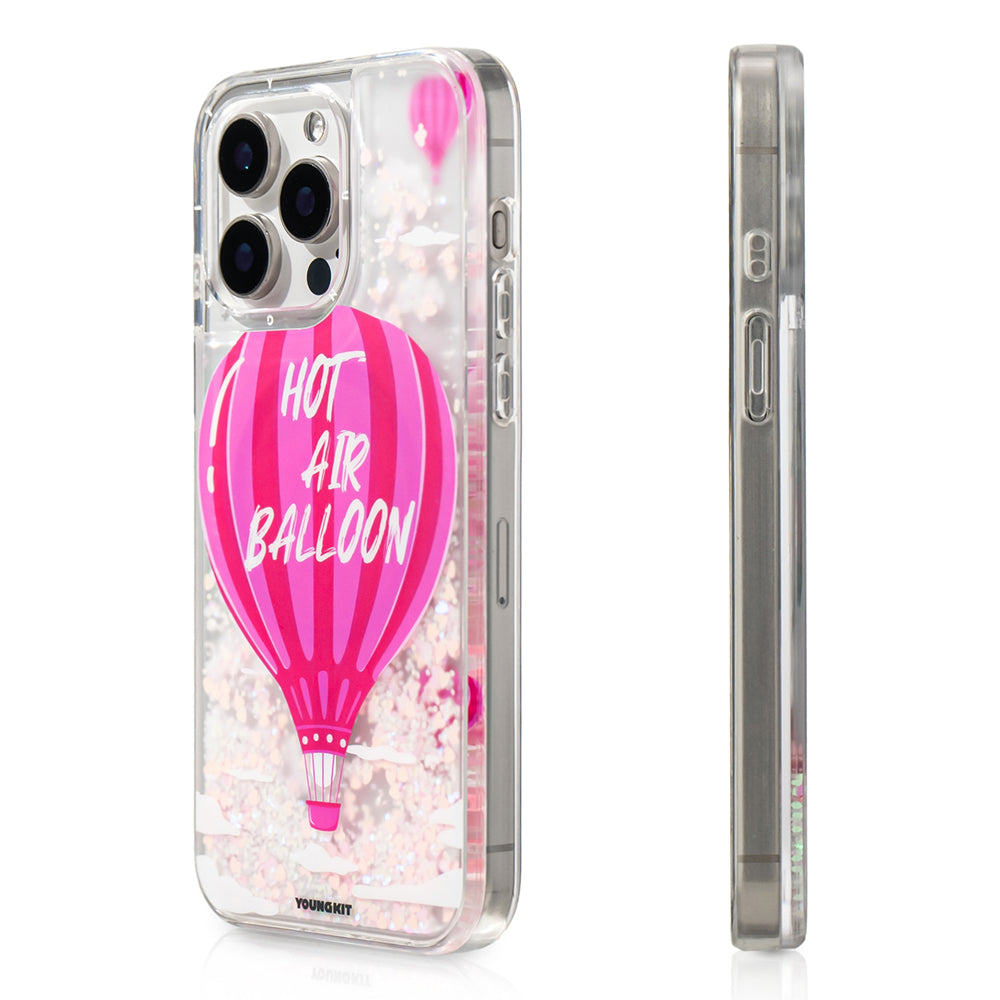Apple iPhone 16 Pro Max Kılıf Magsafe Şarj Özellikli Parlak Kumlu Sıvılı Youngkit Pink Dream Quicksand Serisi Kapak Turkuaz