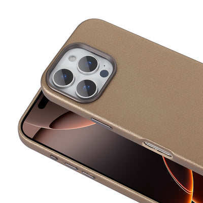 Apple iPhone 16 Pro Max Kılıf M-safe Şarj Özellikli PU Deri Zore Adora Kapak Desert Titanyum