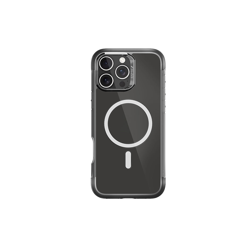 Apple iPhone 16 Pro Max Kılıf Magsafe Şarj Özellikli Raptic Air Serisi Airbag Tasarımlı Metal Köşelikli Şeffaf Kapak Gümüş