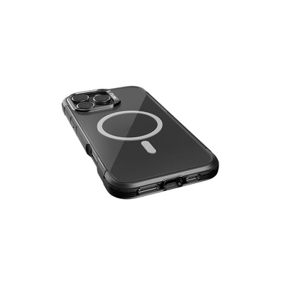 Apple iPhone 16 Pro Max Kılıf Magsafe Şarj Özellikli Raptic Air Serisi Airbag Tasarımlı Metal Köşelikli Şeffaf Kapak Gümüş