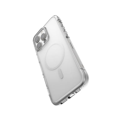 Apple iPhone 16 Pro Max Kılıf Magsafe Şarj Özellikli Raptic Air Serisi Airbag Tasarımlı Metal Köşelikli Şeffaf Kapak Gümüş