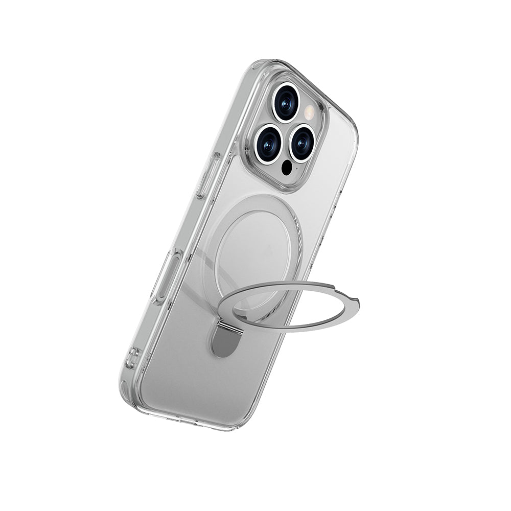 Apple iPhone 16 Pro Max Kılıf Magsafe Şarj Özellikli Raptic Air Stand Serisi Buzlu Transparan Tasarımlı Standlı Kapak Şeffaf