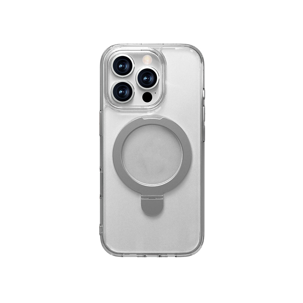Apple iPhone 16 Pro Max Kılıf Magsafe Şarj Özellikli Raptic Air Stand Serisi Buzlu Transparan Tasarımlı Standlı Kapak Şeffaf